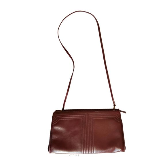 VINTAGE LOU TAYLOR Faux Leather Mahogany Crossbody Clutch Handbag - Picture 6 of 6